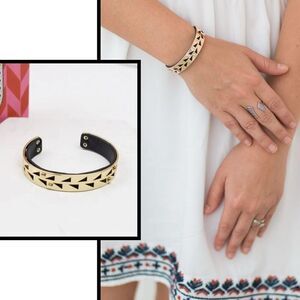 Stella & Dot Addison Black & Gold Tone‎ Leather Cut out Cuff Bracelet